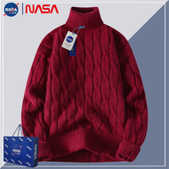 เสื้อสเวตเตอร์คอวีถักนิตติ้งผสมขนสัตว์ NASA Collaborative เสื้อคลุมกันหนาวแบบหลวมๆ สีแดง เสื้อคลุมกั
