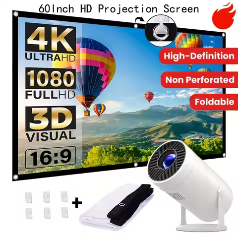 60-inch Portable Projector Screen, 4K HD, Anti-Wrinkle, Foldable, 16:9 for Home Cinema/Laptop/Game/O