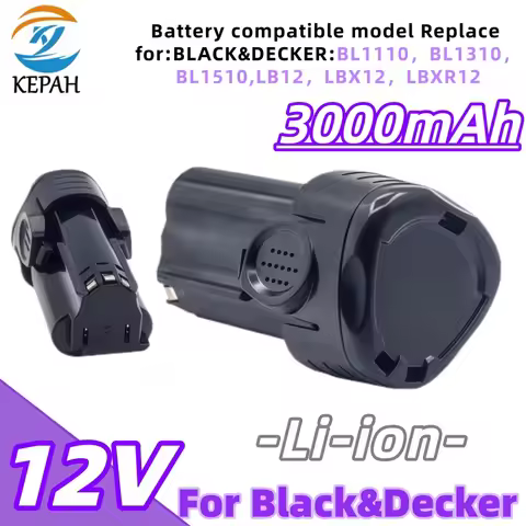 12V 3000mAh Long-Lasting Battery|Reliable Power for Black&Decker BL1110/BL1510/EGBL108 Tools