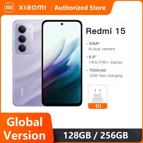 Global Version Xiaomi Redmi 15 Smartphone 6.9" 50MP 7000mAh battery 33W fast charging IP64 Snapdrago