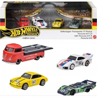 HOT WHEELS DIORAMA PREMIUM CAR GERMANY COLECTOR SET 4 PCS - VOLKSWAGEN TRANSPORTER T1 PICKUP - PORSC