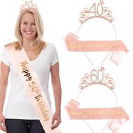Woman 40th 50th 60th 70th 80th Crown Headband Birthday Sash for Birthday Party Decorations Gifts