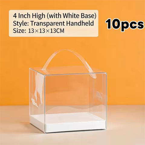 10Pcs Transparent Handheld Cake Box Clear Plastic Portable Birthday Cake Gift Box Baking Cupcake Box