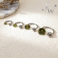 1 Pc 6-12mm Stainless Steel Septum Piercing Olive Green Cubic Zircon Conch Helix Earring 18G Cartila