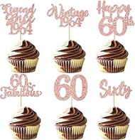 36Pcs Vintage 1962 Cupcake Toppers Rose Gold Glitter Happy 60th Birthday Cupcake Picks Sixty 60 Fabu