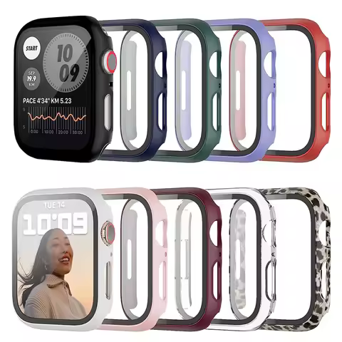 Glass+cover For Apple Watch Case series 8 7 6 5 4 3 SE 44mm 40mm 45mm 42-38-41mm bumper Screen Prote