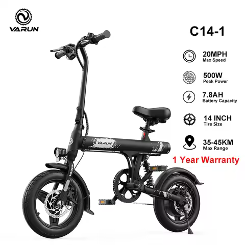 Varun C14-1 Adult Electric Bike, 500W Peak Power, 36V 7.8Ah Battery, 14" Tire City E-bike, 20MPH, Eb