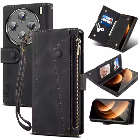 X100S New 9 Cards Zipper Flip Leather Case For Vivo X100S Pro Wallet Phone Cover for X100SPro 5G Wit