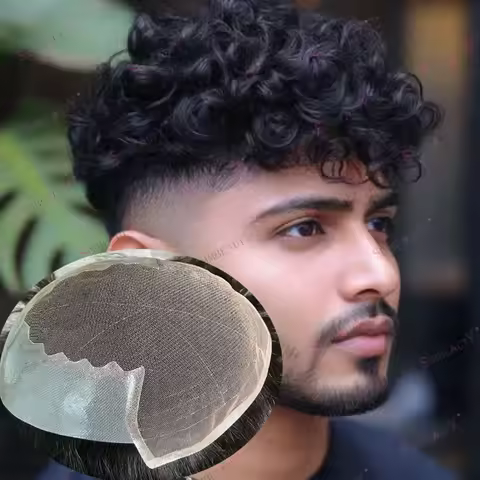 Black Man Virgin Human Hair 25mm Curly Natural Men's Toupee Super Durable 100% Human Hair Korea Lace