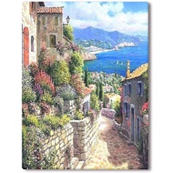 Beautiful Modern Art Watercolor Painting Italy Town Canvas Printing Wall Art Inch Stretching and Frame Art Decoration Wall Living Room Office Art Summary...
