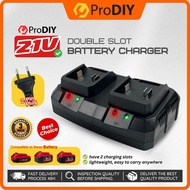 PRODIY 21V Double Slot Battery Charger Cordless Power Tool Lithium Battery Pengecas Bateri Two Slot 