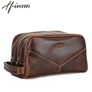 Hiram Genuine Leather Men Cosmetic Bags Luxury Designer Toiletry Storage Bags Wash Bags Makeup Bags 