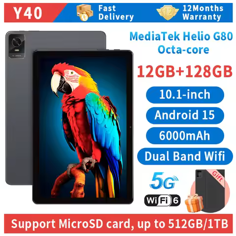 2025 Global Version, Android 15 Tablet 10.1inch 12GB (6GB+6GB) +128GB 6000mAh Battery 5G Wifi 512GB 
