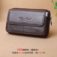 กระเป๋าคาดเอวหนังสไตล์ลําลองสําหรับผู้ชายวัยกลางคน Soft Top Layer Cowhide ซิปหัวเข็มขัดปิดซับไนลอน S