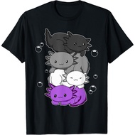 Kawaii Axolotl Pile Asexual Pride Flag Q T-Shirt