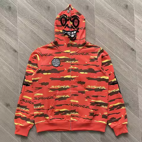Glo Gang The Glory Full Zip Hoodie Drink Cartoon Camo Embroidered Zip Sweater GLO26HD2