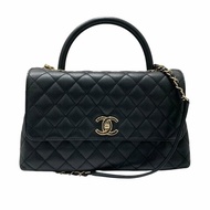 CHANEL 香奈兒 A92991 COCO HANDLE 中款手把口蓋包 粒紋小牛皮 黑色 淺金釦