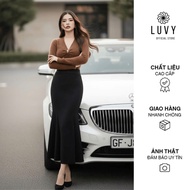 8-piece fishtail design skirt, 95cm long CV084 - High-quality women's skirt in VinTech fabric (Custo