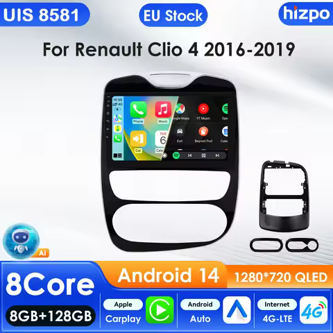 Hizpo Carplay 4G 8581 AI Systems Android 14 Car Radio for Renault Clio 4 2016 -2019 Multimedia Video