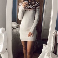 Hollister提花針織修身長袖連身裙斯文上鏡HCO cream knitted dress with pattern A&F Abercrombie & Fitch AF AEO