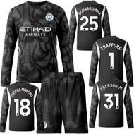 Goalkeeper jerseys: No. 25 Donnarumma, No. 31 Ederson, No. 1 Trafford. Black long-sleeved sportswear