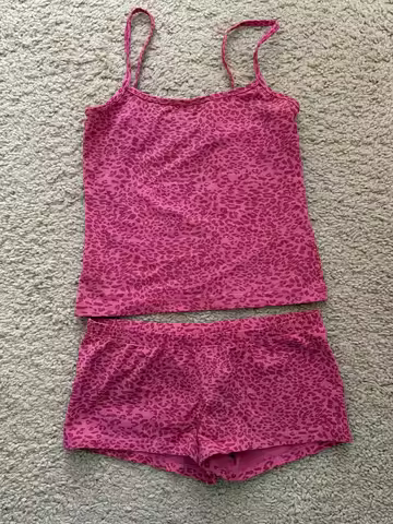 Leopard Rose Red Tank Shorts Set Woman Summer Basic Crop Top Elastic Waist Straight Short Pant Sweet