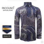 Pacolino - (Modern Fit Cutting) Brown Color Malaysia Men Premium Batik Long Sleeve Kemeja Batik Lela