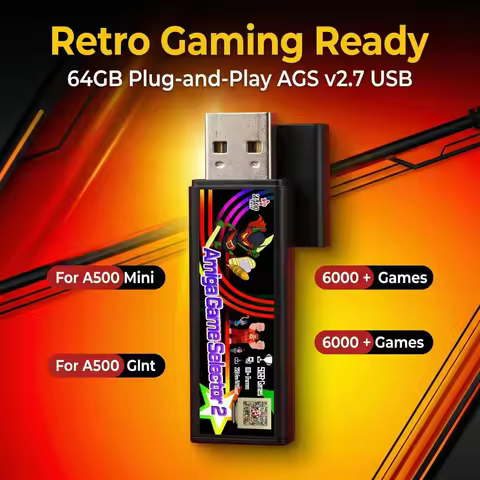 A500 Mini AGS v2.7 64GB USB Stick - Plug-and-Play Amiga Retro Gaming for A500 Mini & More 6,000+ Gam