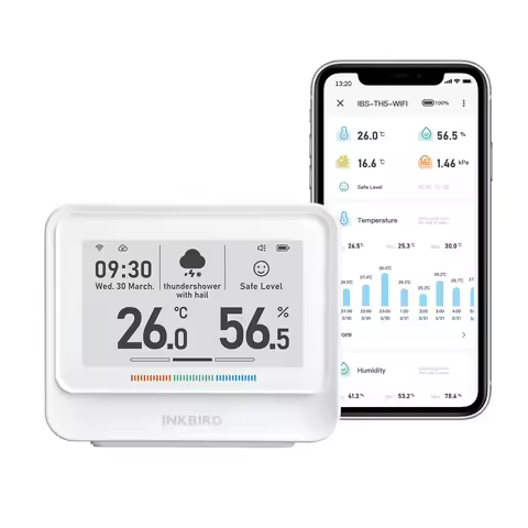 INKBIRD WIFI Electronic Thermometer Hygrometer Weather Station Sensor High Precision with Table Cloc