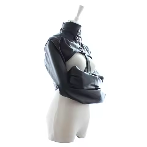 Leather Restraint Body Harness Bondage Straight Jacket Adult Costume Hand Cross Arm Guard Sleeve, No