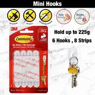 3M Command 17006 Mini Hooks (6 hooks, 8 strips) Hold up to 225g