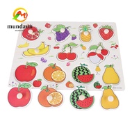 MUNDAUN Knob Wooden Puzzle, Hand Grip Knob Design Wooden Cognitive Puzzle, Classic Fruit Theme Woode