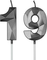 19th & 91st Birthday Candles for Cake, Black Number 19 91 3D Diamond Shaped Candle Birthday Decorati