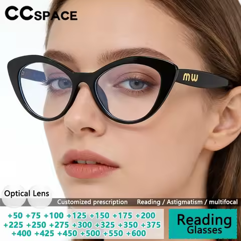 CCspace Cat Eye Woman Reading Glasses Prescription Glasses Multifocal Eyeglasses Anti-blue Light Dio