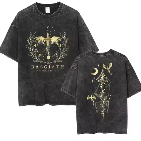 Basgiath War College Dragon Rider Double Sided T Shirts Men Women Aesthetic Retro Washed Oversized T