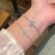 Korean Sparkling Four Leaf Clover Bracelet Women Luxury Minimalist Diamond BFF Jewelry