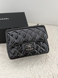 Chanel so black patent square mini flap bag