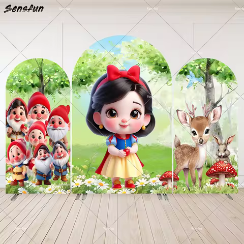 Woodland Baby Shower Party Decor Disney Snow White Arch Backdrop Wall Seven Dwarf Kids Birthday Arch