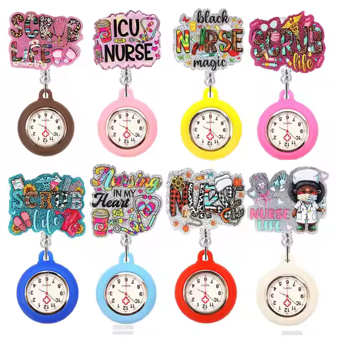 Lovely Glitter Hospital Health Care Acrylic Flowers Nurse Doctor Alligator Clip Pocket Watches Medic
