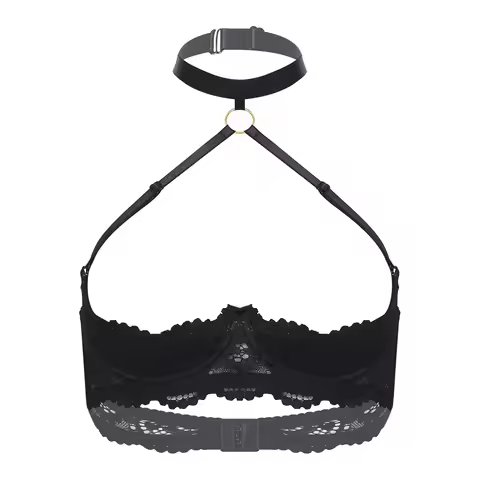 Womens Tempting Lingerie Bra Top 1/4 Cup with Push-up Underwire Sheer Floral Lace Halter Bra/Bustier