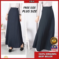 ELASTIC A LINE PLEATED MAXI SKIRT | MUSLIMAH SKIRT DRESS WOMEN BOTTOM KAIN LABUH FREE SIZE PLUS SIZE