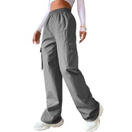 Women Cargo Pants Elastic Waist Wide Leg Solid Color Trousers Casual Joggers Sweatpants with Side Fl