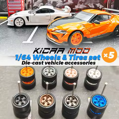1/64 Wheels Detachable Rubber Tires Five Spokes 10.7mm for Model Diecast Cars Refiting Parts for Hot