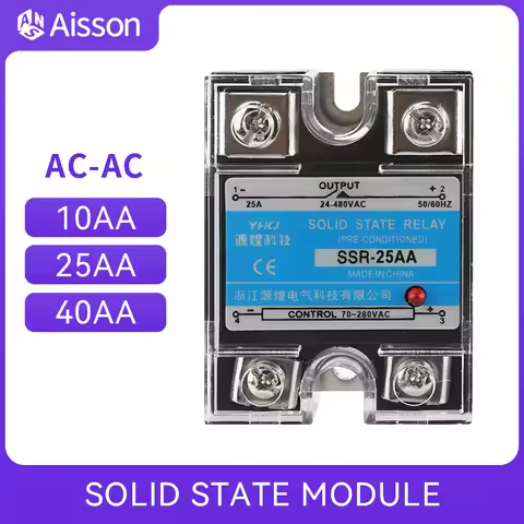 SSR-10AA 25AA 40AA Single Phase AC Controlled AC SSR Solid State Relay With Plastic Dust Cover Heat 