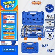 Wadfow 43PCS/Set Chrome Plated 1/4inches and 1/2inches Socket Set WST3D43 (WHT)