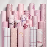 Pink wallpaper self-adhesive girl bedroom decoration student dormitory sticker children's room water