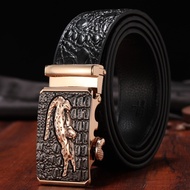 Crocodile Pattern Automatic Buckle Belt Leopard Head Snake Buckle Business Belt 3.5CM Bone Pattern P