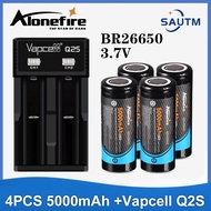 Alonefire 26650 Li-ion Rechargeable Battery 3.7v-4.2v 5000mAh + Vapcell Q2S 2 slots For 3.7v Imr/li-