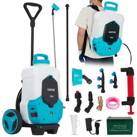 Battery Powered 4-Gallon Backpack Sprayer with Wheeled Cart – 12V 8Ah Rechargeable Pump – Adjustable