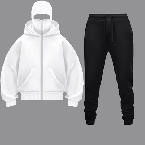 Double Hat Hoodies Pants Set Autumn Winter Balaclava Hooded Sweatshirt Trendy Hip Hop Men Women Coup